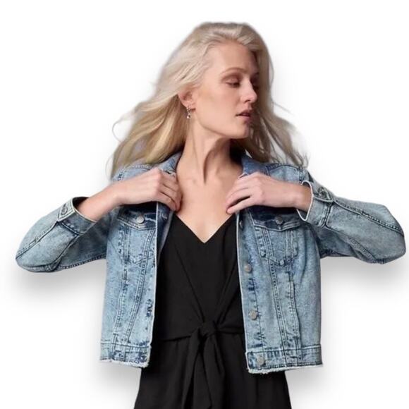 Jean Jacket Simply Vera Wang Sz 2XL Distressed Raw Hem Stretch Blue Stone Washed - Picture 16 of 16
